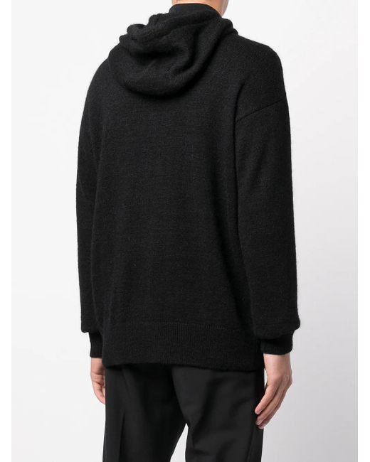 Moncler Black Logo-Intarsia Knitted Hoodie for men