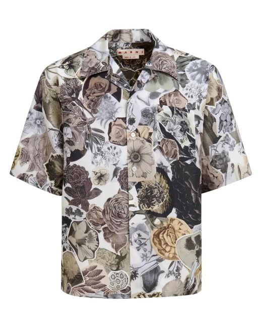 Marni Gray Floral-Print Silk Shirt for men