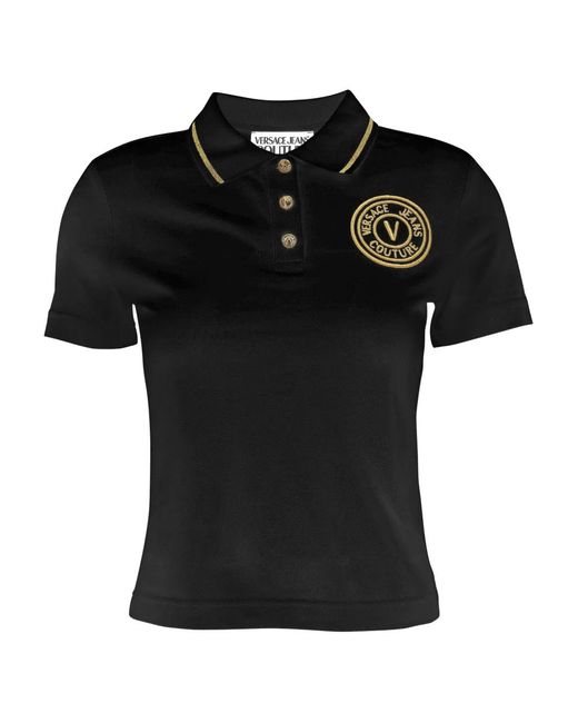 Versace Jeans Couture Black Embroidered-Logo Polo Shirt