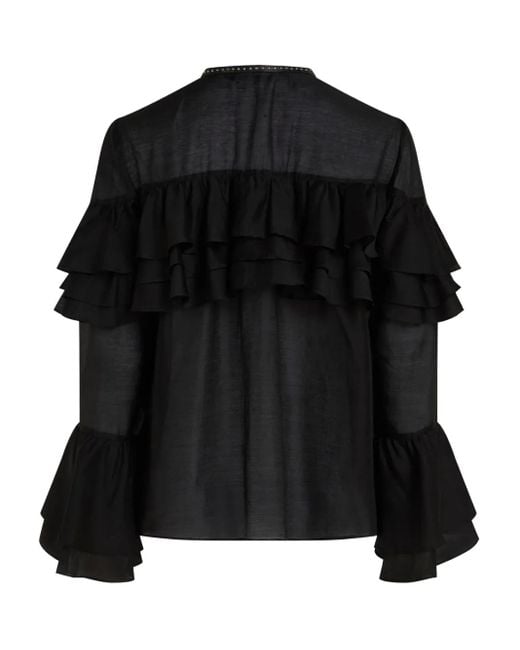 Karl Lagerfeld Black Ruffled Tie Blouse