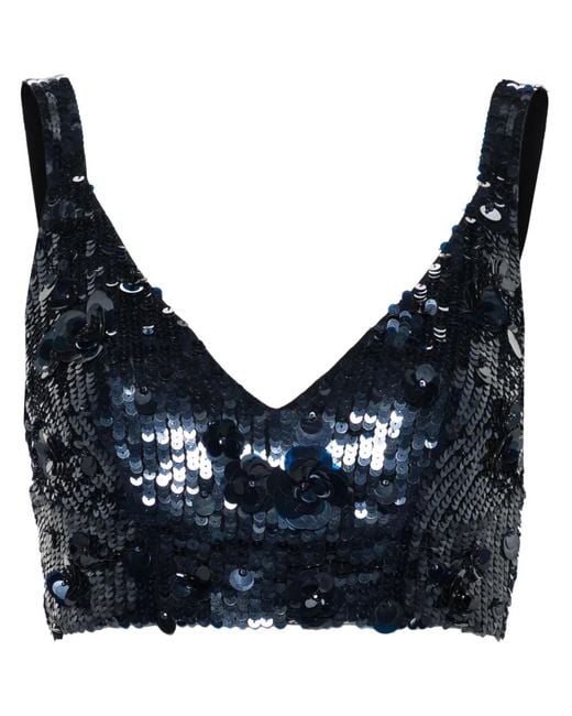 P.A.R.O.S.H. Blue Sequin-Embellished Cropped Top