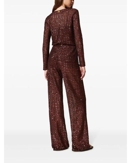 Pantaloni A Gamba Ampia Con Paillettes di Twinset in Brown