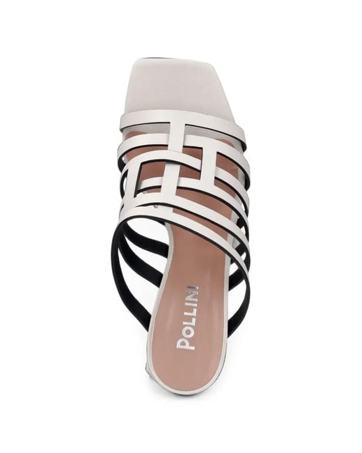 Pollini White Block-Heel Leather Sandals