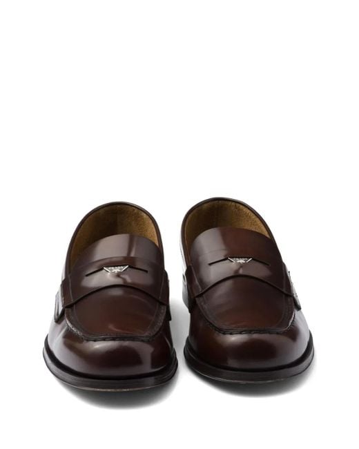Prada Brown Penny-Slot Leather Loafers for men