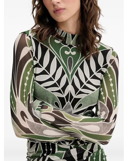 Farm Rio Green Long-Sleeve Floral-Pattern Midi Dress