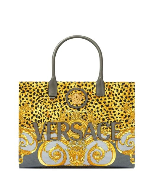 Versace Yellow Leopard-Print Baroque Tote Bag