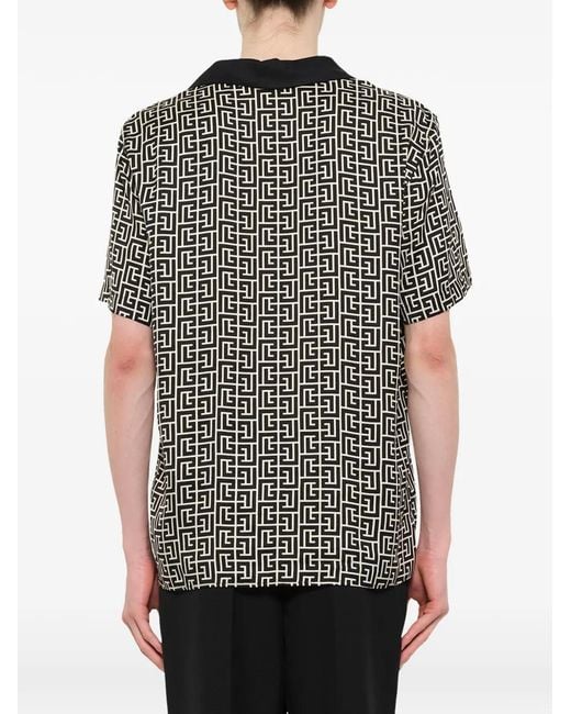 Balmain Black Monogram Short-Sleeve Shirt for men