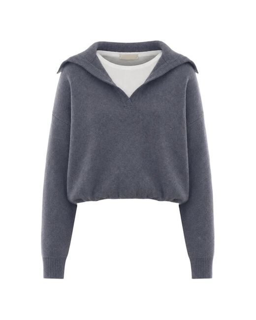 ELEH Blue Layered-Effect Cropped Sweater