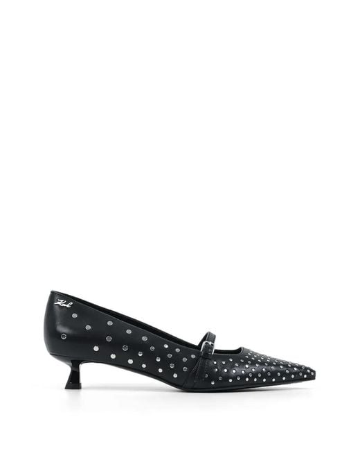 Karl Lagerfeld Black Stud-Embellished Pointed-Toe Pumps