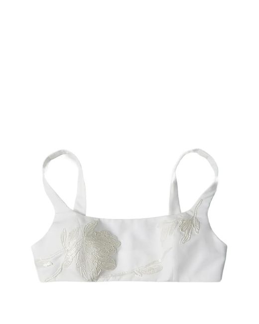 Brunello Cucinelli White Floral-Embroidered Cropped Top