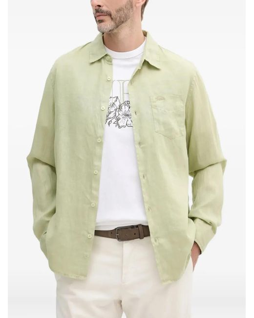Guess Natural Embroidered-Logo Linen Shirt for men