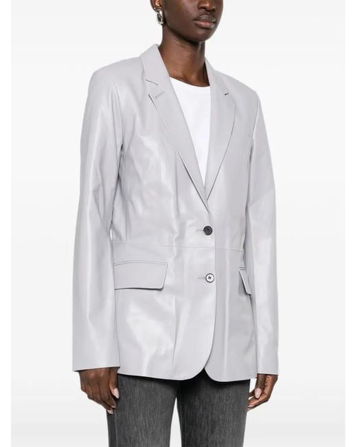 Desa Nineteenseventytwo Gray Flap Leather Blazer
