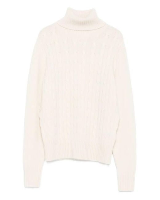 Jersey de punto de ochos con cuello alto Allude de color White