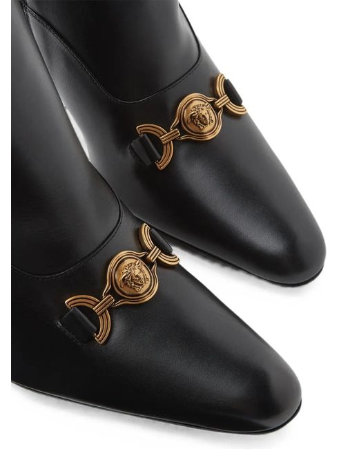 Versace Black Medusa-Plaque Leather Ankle Boots