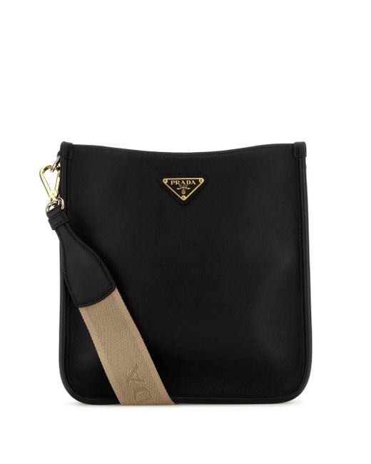 Prada Black Triangle-Logo Leather Crossbody Bag