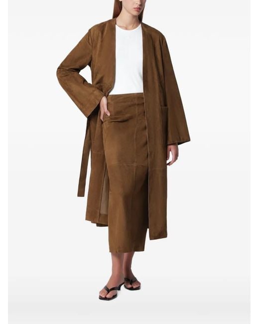 Nour Hammour Brown Ruelle Belted Suede Trench Coat