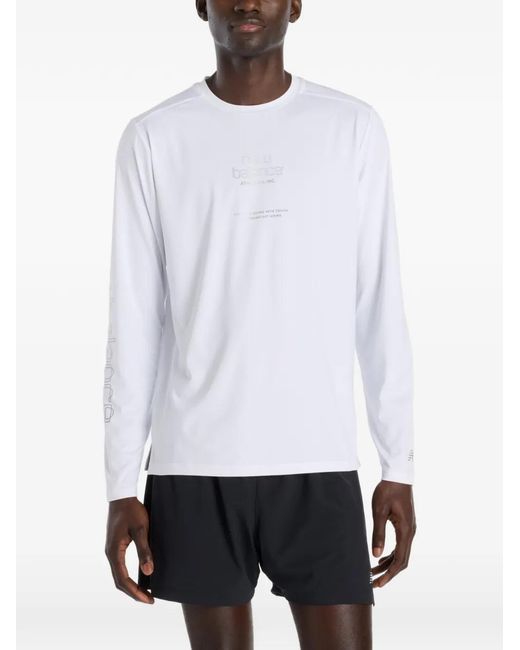 New Balance White Long Sleeve Reflective T-Shirt for men