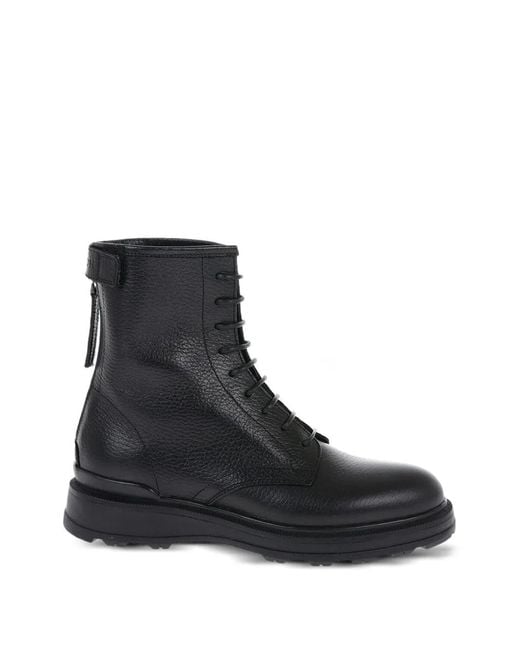 Woolrich Black Hammered-Leather Lace-Up Boots