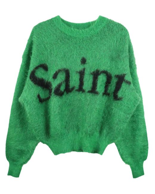 SAINT Mxxxxxx Green Intarsia-Knit Mohair-Blend Jumper for men