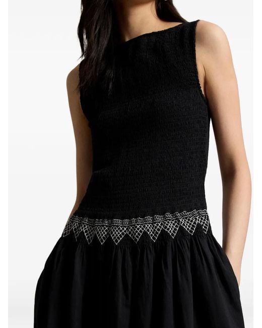 Polo Ralph Lauren Black Shirred-Trim Midi Dress