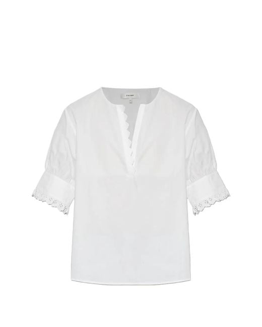 FRAME White Keepsake Broderie-Anglaise V-Neck Top