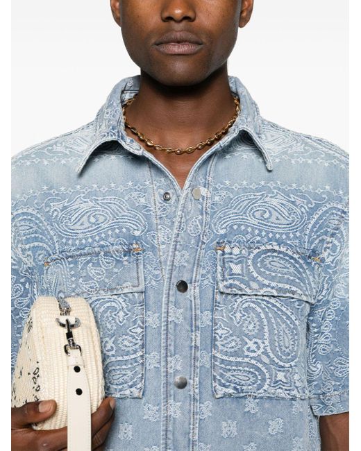 Amiri Blue Bandana-jacquard Denim Shirt for men