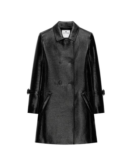 Courreges Black Manteau En Vinyle À Boutonnière Croisée