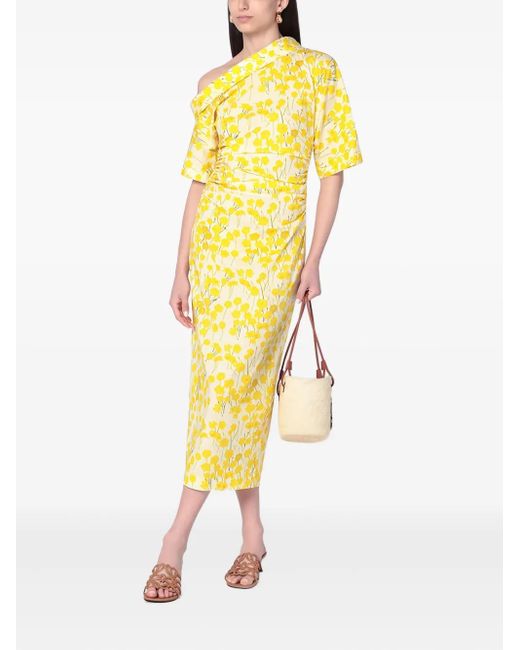 BERNADETTE Yellow Floral-Print One-Shoulder Midi Dress