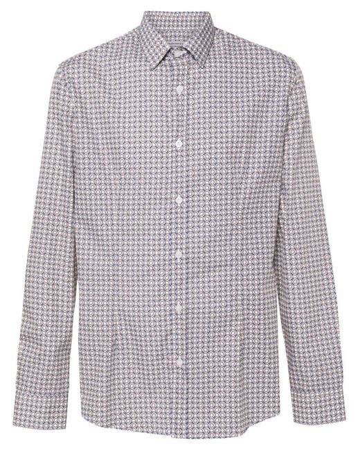 Daniele Alessandrini Blue Geometric-pattern Cotton Shirt for men