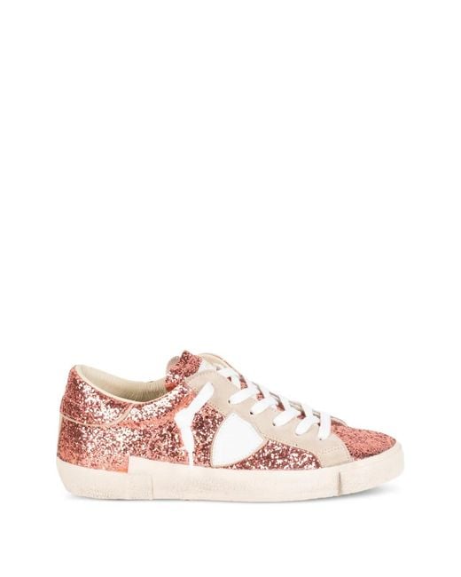 Philippe Model Pink Glitter-Effect Panelled Sneakers
