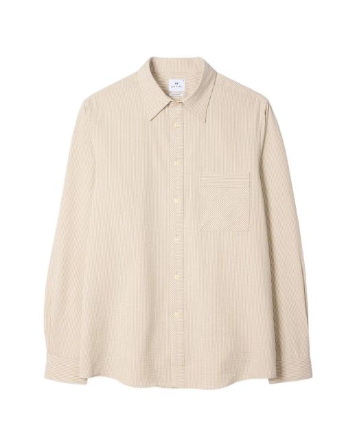 Paul Smith Natural Regular-Fit Taupe Textured-Stripe Shirt for men