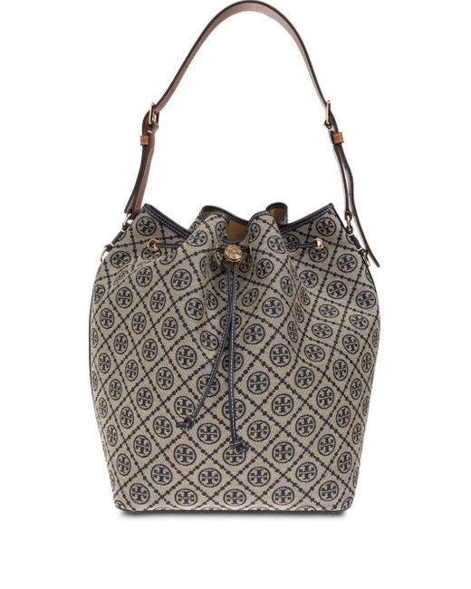 Sac Seau En Cuir T Monogram Tory Burch en coloris Gray