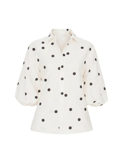 Alexis White Cambridge Polka-Dot Puff-Sleeve Blouse