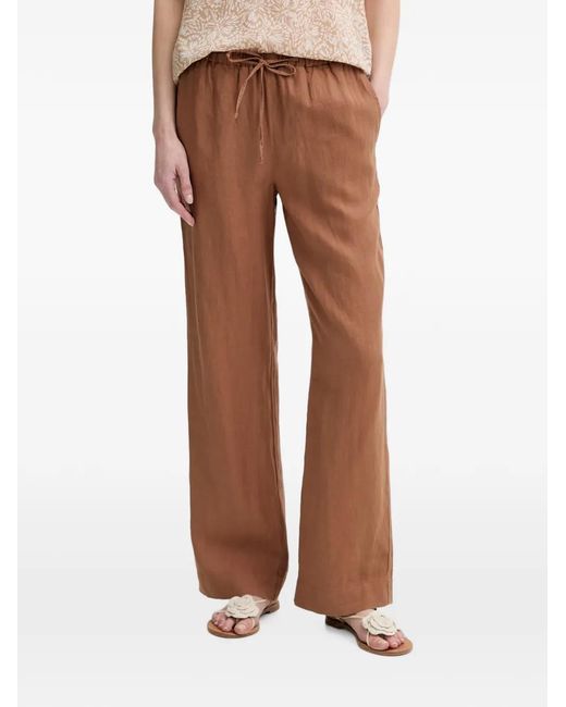 Marc O' Polo Brown Drawstring Wide-Leg Cotton Trousers