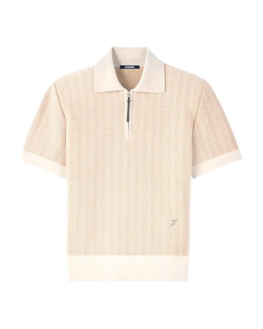 Jacquemus Natural Gio Herringbone Polo Shirt for men