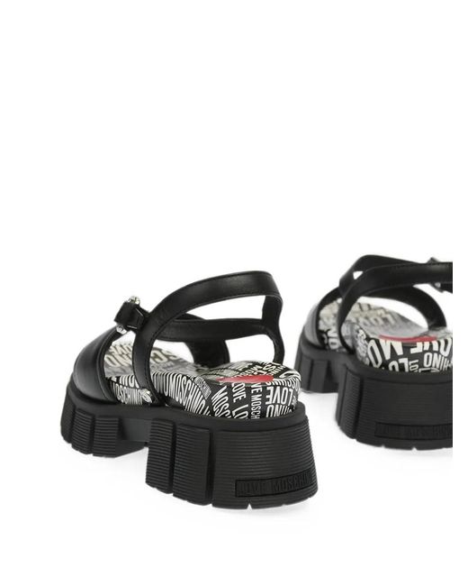 Moschino Black Logo-Print Leather Sandals