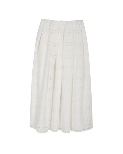 Faithfull The Brand White Jupe Mi-Longue À Broderies