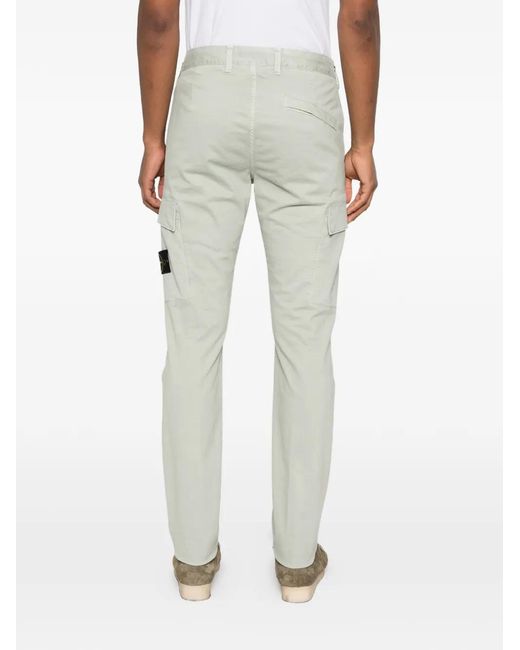 Stone Island White Sage Cotton Trousers for men