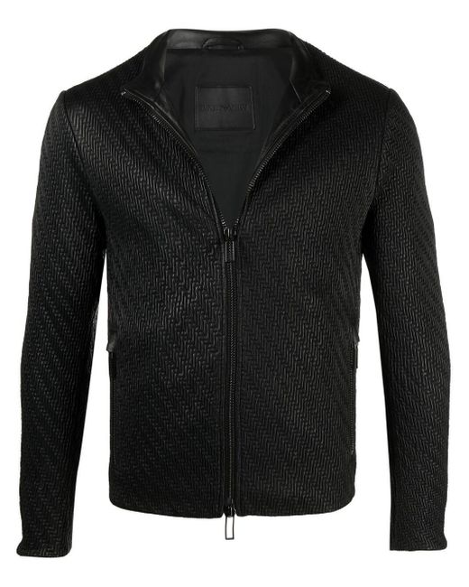 Emporio Armani Black Embossed-detail Leather Jacket for men