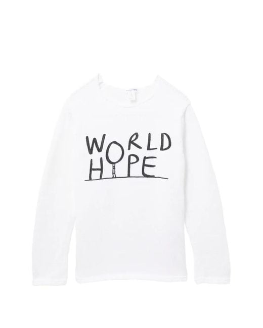 Comme des Garçons White Slogan Knitted Crew Neck Sweater for men