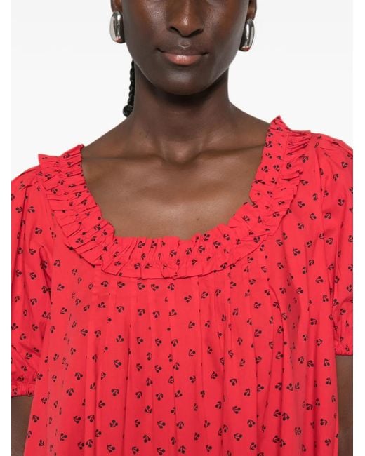 Damson Madder Red Jemima Ruffled Cherry-Print Mini Dress