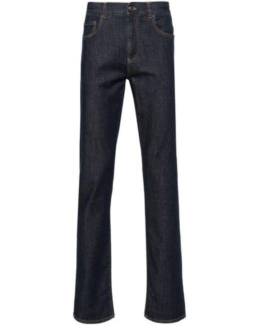 Canali Blue Mid-rise Straight-leg Jeans for men