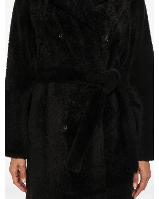 Yves Salomon Black Double-Breasted Coatq