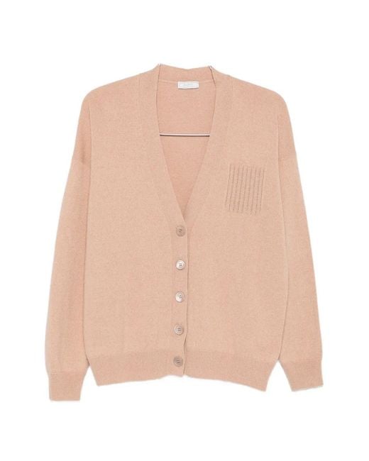 Peserico Natural Beaded-Pocket V-Neck Cardigan