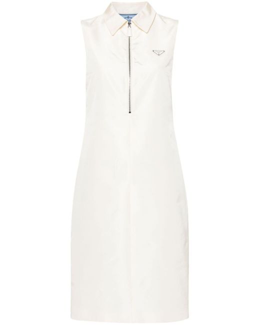 Vestido con logo triangular Prada de color White