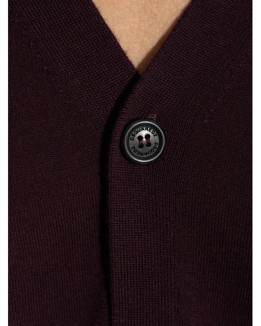 DSquared² Purple V-Neck Patch-Pocket Cardigan