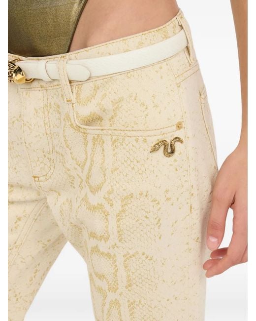 Roberto Cavalli White Flared Jeans With Python Motif