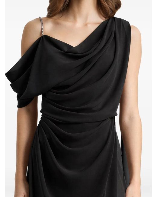 Gemy Maalouf Black Draped Asymmetrical-Neckline Dress
