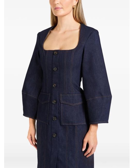 Florence & Fortitude Blue Square Neck Button Dress