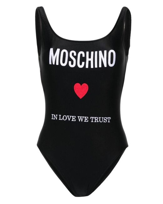 Moschino Black One-Piece Swimsuit With Embroidery